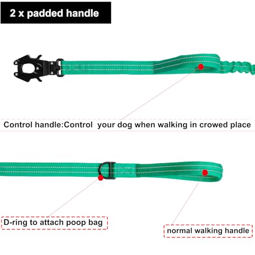 ICEFANG Tactical Dog Leash,K9 Training Walking Bungee Lead with 2 Control Handle,Heavy Duty Quick Release Metal Clasp,for Medium Large Breed (Teal, 6 FT) - color: Teal, size: 6 FT