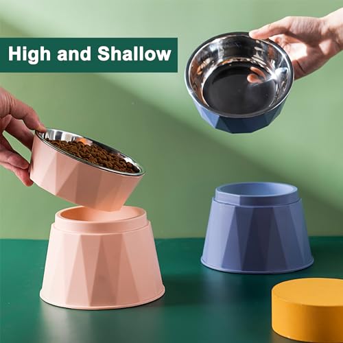 Elevated Cat Feeder, 5.5'' Height, Whisker-Relief Shape, Safe & Durable Cat Bowls for Food and Water, 1 Year Warranty(Blue) - color: Blue