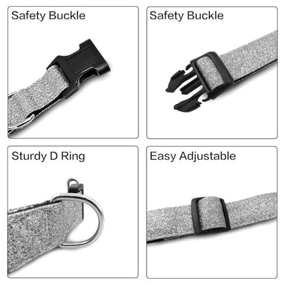TDTOK Glittering Bling Dog Collar, Comfy & Durable Dog Collar for Small Medium Large Dogs with Eco-Friendly Plastic Buckle, Adjustable Stylish Nylon Dog Collars, Fit Necks: 9.8-22.4’’ (Silver, L) - color: Silver, size: L