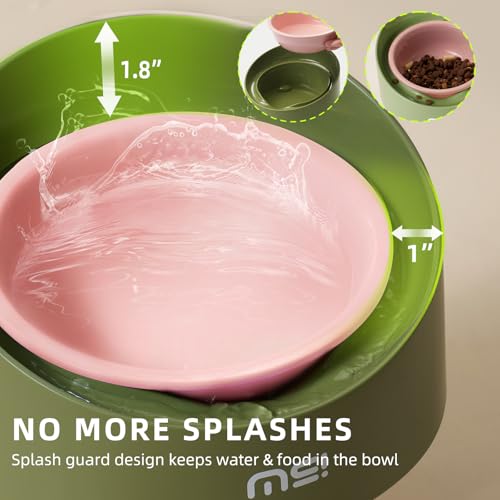 MS!MAKE SURE Cat Bowls, Adjustable Elevated Ceramic Cat Bowls with Anti-Slip Rubber Pad, Splash Guard, Lead & Cadmium Free, Whisker Friendly, for Puppies & Cats - 5.1" Wide, 295ML (10 oz), Pink-Green - color: SR-Pink Green