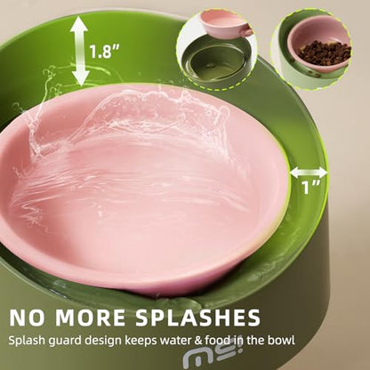 MS!MAKE SURE Cat Bowls, Adjustable Elevated Ceramic Cat Bowls with Anti-Slip Rubber Pad, Splash Guard, Lead & Cadmium Free, Whisker Friendly, for Puppies & Cats - 5.1" Wide, 295ML (10 oz), Pink-Green - color: SR-Pink Green