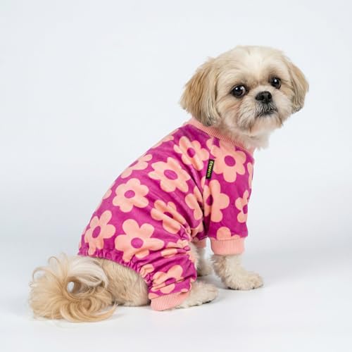 Fitwarm Flower Fleece Dog Pajamas, Warm Winter Dog Clothes for Small Dogs Girl, Cozy Pet Onesie with Feet, Pink, Small - color: Flower, size: Small