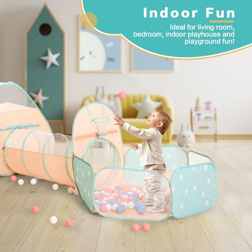 SISTICKER 3 in 1 Kids Play Tent with Baby Ball Pit and Play Tunnel, Toddler Climbing Toys for Boys, Girls, Babies, Indoor Outdoor Pop Up Playhouse Tunnel Toys (Balls NOT Included) - style: Orange/Green