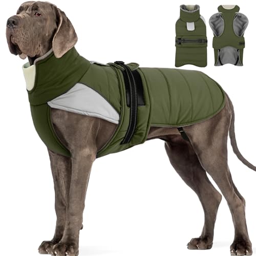 MIGOHI Thermal Large Dog Fleece Jacket - Rainproof Coat for Large Dogs, Thick Dog Winter Coat,Snow Jacket for Dogs Windproof for Hunting Camping,Windy Chilly Days,Doberman,Great Dane,3XL,ArmyGreen - color: ArmyGreen, size: XXX-Large