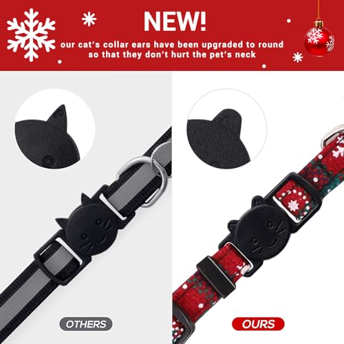 Vellibring 3 Pack Cat Collars, Christmas Flower Kitten Collars with Adjustable Breakaway Bow Tie Bell Plaid Snowflake Xmas Pet Supplies for Cats
