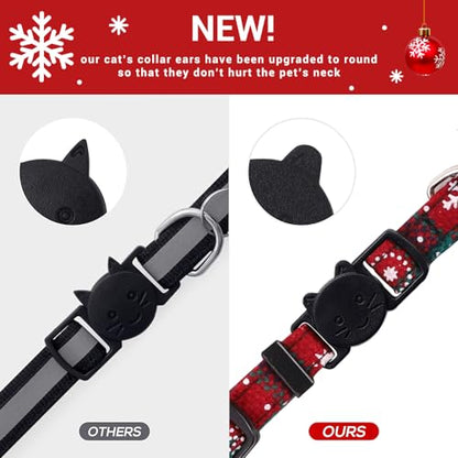 Vellibring 3 Pack Cat Collars, Christmas Flower Kitten Collars with Adjustable Breakaway Bow Tie Bell Plaid Snowflake Xmas Pet Supplies for Cats