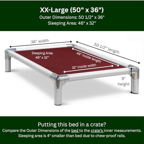 Kuranda Chewproof Elevated Dog Bed - Silver Aluminum - 50" x 36" - Heavy Duty Vinyl - Burgundy - color: Burgundy, size: XX-Large