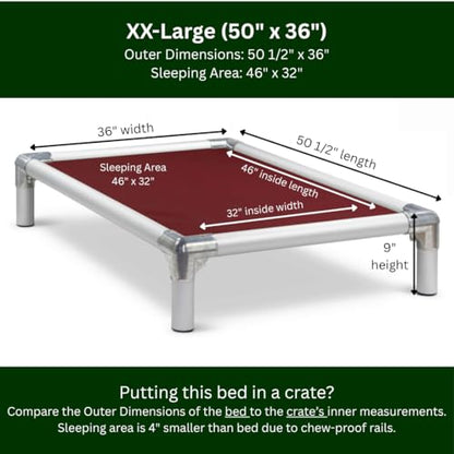Kuranda Chewproof Elevated Dog Bed - Silver Aluminum - 50" x 36" - Heavy Duty Vinyl - Burgundy - color: Burgundy, size: XX-Large