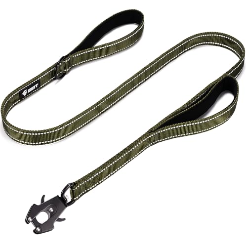 GEIT 4/5/6FT Heavy Duty Dog Leash with 2 Comfortable Padded Handles, Reflective Rope Leashes with Quick Release/Locking Tactical Frog Clip for Small Medium and Large Dogs, Army Green - color: Army Green, size: 6 FT