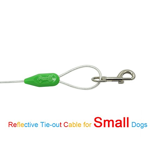 Petest 25ft Reflective Tie-Out Cable for Small Dogs Up to 35 Pounds - color: Green & Silver, size: 35lbs25ft