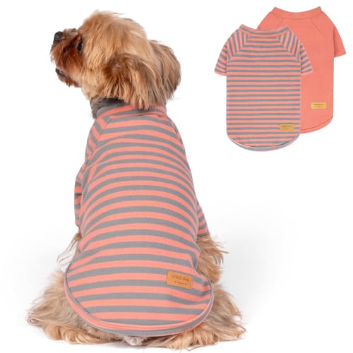 KYEESE 2Pack Dog Sweater, Soft Pet Sweatshirt Stretchy Pullover Dog Sweater for Small Dogs Boy Girl, Lightweight Fleece Pet Shirt Clothes with Sleeves, M - color: 03# 2Pack(Orange+Stripe), size: Medium (8.5-13lbs)