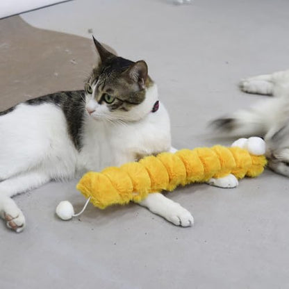 Andiker Catnip Toys for Cats, Cute Caterpillar Design Cat Pillar with Pompom Ball Cat Kicker Toy Containing Catnip Silvervine Galls Fruit Interactive Cat Toys for Indoor Cats (Yellow) - color: Yellow