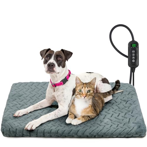 GASUR Heated Dog Bed, Waterproof Cat Heating Pad with Timer Temperature Adjustable, Indoor Heated Electric Pet Bed for Cats Dogs, Auto Power-Off, Anti-bite Pet Heated Pad, 28''x20'', Medium - color: Grey, size: Medium(28"x20")
