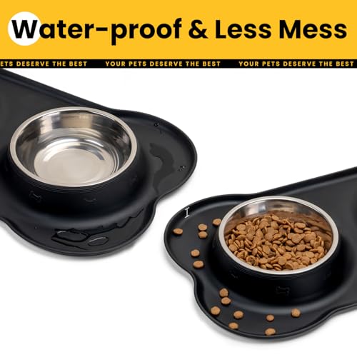 Conlun Dog Bowls with Non-Slip Silicone Mat, Spill Proof Large Food & Water Bowls Set, Easy Clean Dog Food Dish, Dishwasher Safe, Suitable for Dogs Cats Pet Under 90lbs, Large, Black - color: Black, size: Large-38oz