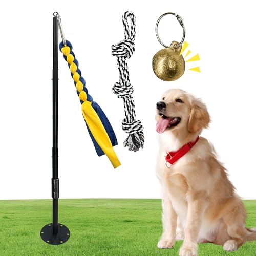 Tether Tug Outdoor Dog Toy, Interactive Exercise Game in Yard, Tether Tug with 2 Rope Toy and Bell for Large Medium Small Dog, Pull Chase and Tug of War - size: Tether Tug 39.4Inch-Black