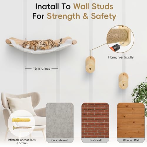 Heavy Duty Wooden Wall Mounted Cat Hammock - 21 * 18 in for Extra Large Indoor Cats 30 Lbs
