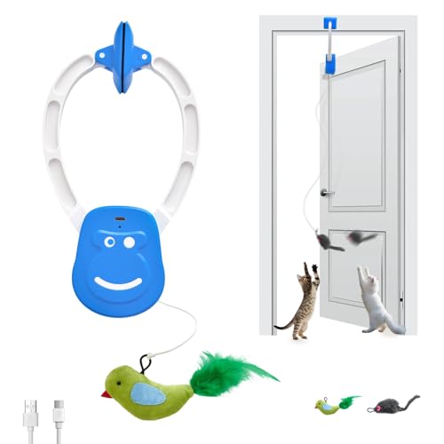 Interactive Cat Toy for Indoor Cats, 360° Auto-Rotating Door Hanging Teaser with Motion Activation, USB-C Rechargeable Quiet Self Play Cat Toy for Bored Indoor Adult Cats and Kittens