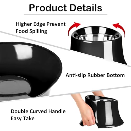 Tilted Elevated Dog Bowls Non-Slip & Non-Spill Pet Feeder with Elevated Detachable Melamine Stand, High Capacity Tilted Dog Bowl for Medium Small Size Dogs M/2 Cup Black - color: Black, size: M/2 Cup