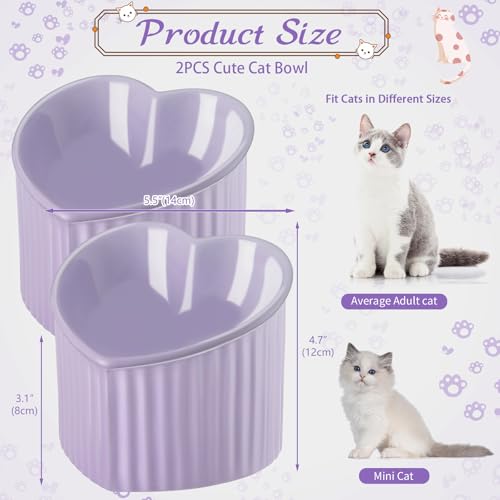 Mumufy 2 Pcs Ceramic Elevated Cat Bowls Tilted Elevated Raised Pet Bowls Anti Vomit Cat Dish for Indoor Stress Free Water Dish Feeder for Puppies, Heart Shaped (Purple) - color: Purple