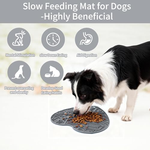 Cat & Dog Slow Feeder Puzzle Toy — Interactive Cat Puzzle Feeder Bowl, Dog Puzzle Feeder, Dog Lick Mat, Mental Stimulation Toy for Indoor Cats & Dogs, Anti-Gulp, Fun & Durable Heart Shape(Grey) - color: Grey