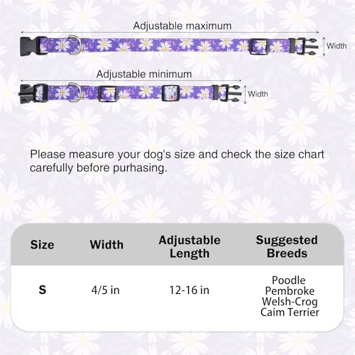 Dog Collar and Leash Set, Adjustable Dog Collars for Small Medium Dogs Boys Girls, Soft Durable Nylon Collar and Matching Leash, Cute Puppy Collars,Purple - color: Purple flower, size: Small(Neck:11.8"-16.2")
