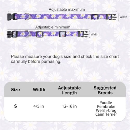 Dog Collar and Leash Set, Adjustable Dog Collars for Small Medium Dogs Boys Girls, Soft Durable Nylon Collar and Matching Leash, Cute Puppy Collars,Purple - color: Purple flower, size: Small(Neck:11.8"-16.2")