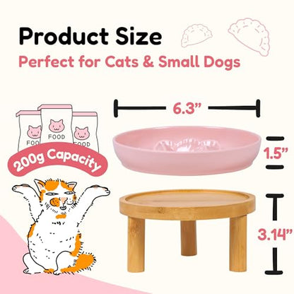 Slow Feeder Bowl, 6.3″ Elevated Cat Bowl with Stand, Melamine Wide Shallow Food Bowl, Whisker-Friendly Raised Plate, Wet Food Feeder for Slow Eating (Pink) - color: Pink, size: 1 Pack with Stand - 6.3''W x 1.5''H