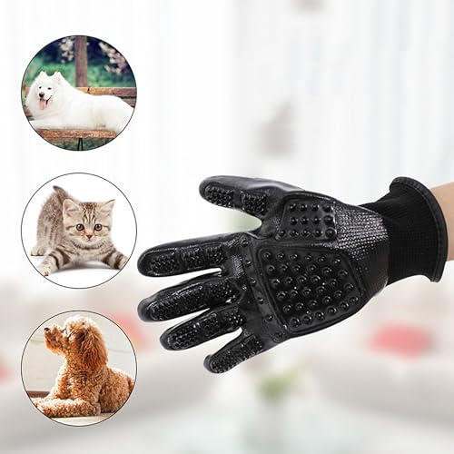 Dog Grooming Gloves – Shedding Gloves for Dogs, Cats & Horses – Pet Grooming Glove & Hair Remover – Dog Brush Glove for Bathing, Deshedding & Massage Mitt– Adjustable Fit (Blue&Black) - color: Bue&Black