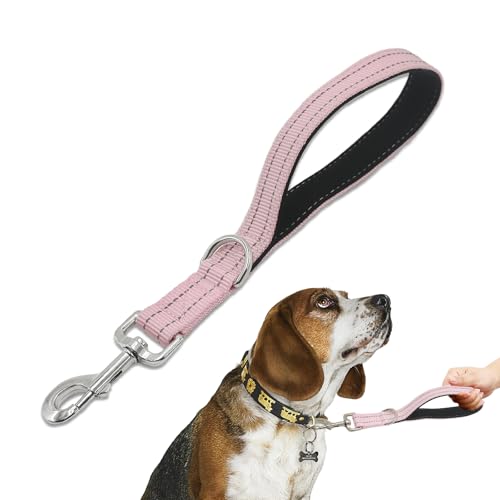 Standard Training Leashes 12 Inches for Dogs, Short Traffic Dog Leash Heavy Duty Padded Handle, Nylon Anti Pull for Reflective, Short Line Dog for Small, Medium and Large Dogs 1 FT Pink - color: Pink, size: 12"
