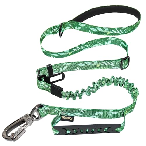 Hotsky Tactical Dog Leash Heavy Duty for Medium Large Dogs that Pull,4-6Ft Strong Bungee Shock Absorbing No Pull Dog Leash with Padded Double Handle and Car Seatbelt,Leaves - color: Bungee(4-6FT,M/L),Leaves, size: Medium / Large