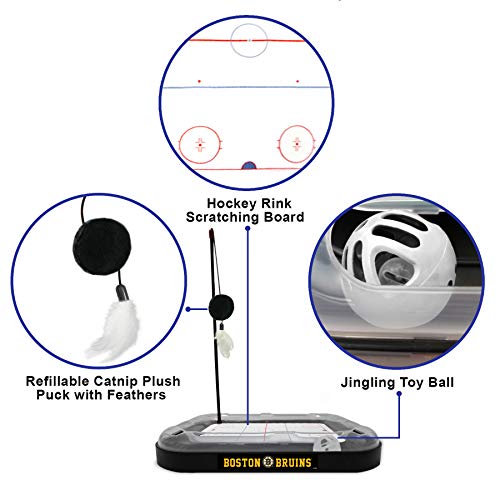 Pets First NHL Boston Bruins Hockey Field Scratching Pad with Interactive Cat Ball Bell Toy Set - color: Boston Bruins