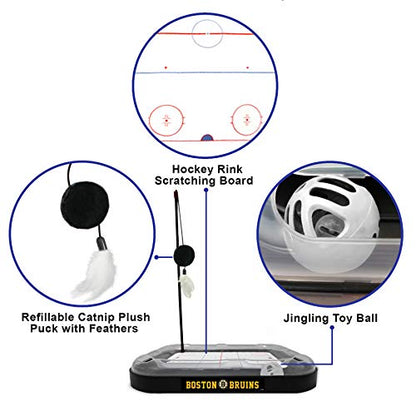 Pets First NHL Boston Bruins Hockey Field Scratching Pad with Interactive Cat Ball Bell Toy Set - color: Boston Bruins