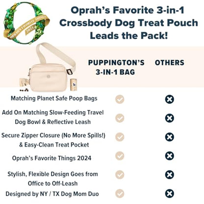 Puppington 3-in-1 Crossbody Dog Treat Pouch for Pet Training - Compostable Poop Bags, Built-In Poop Bag Dispenser, Slow-Feeding Travel Dog Bowl & Reflective Leash - Dog Walking Bag (Vanilla Cream) - color: Vanilla Cream