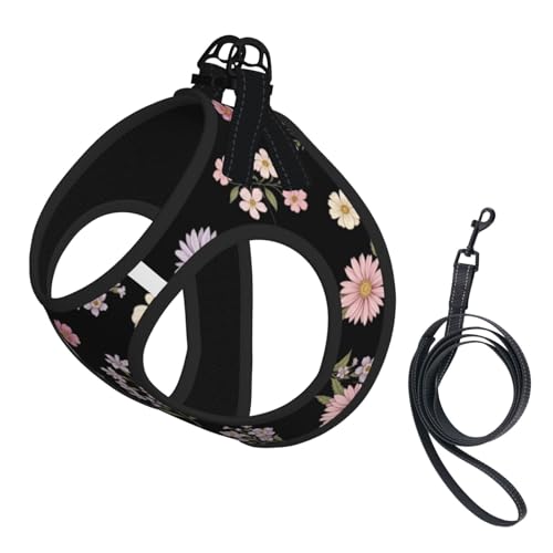 Dog Harness Vest Set, Vintage Pink Rose Flowers Floral Black, Reflective Oxford No Pull Padding, Universal Fit for Cats Puppies Small Large Pets - color: Design (595), size: Medium