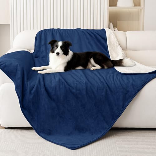 Smiry Waterproof Dog Bed Blanket, Leakproof Pet Throw Blanket for Bed Couch Sofa, Reversible Sherpa Fleece Furniture Protector Cover for Small Medium Large Dogs Cats (Navy Blue, 40x57 inches) - color: Navy Blue, size: 40x57 inches