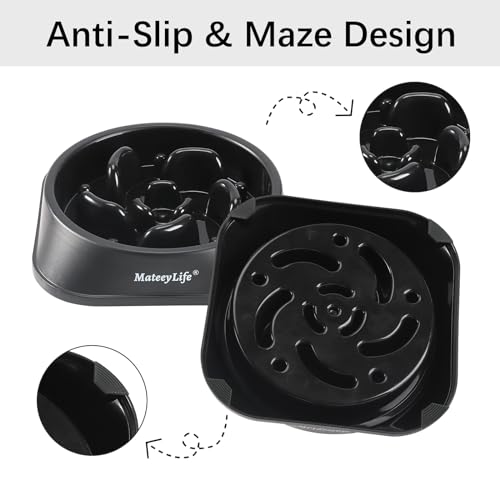 MateeyLife Slow Feeder Dog Bowls, Anti-Choking Puzzle Dog Food Bowls, Anti-Slip Interactive Feeding Slow Down Eating, Bloat Stop Maze Dishes for Medium Large Breeds Black - color: H-Black, size: Medium