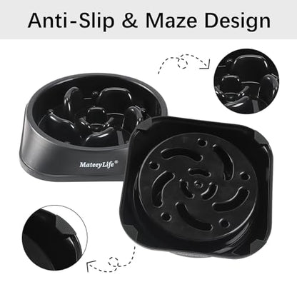 MateeyLife Slow Feeder Dog Bowls, Anti-Choking Puzzle Dog Food Bowls, Anti-Slip Interactive Feeding Slow Down Eating, Bloat Stop Maze Dishes for Medium Large Breeds Black - color: H-Black, size: Medium