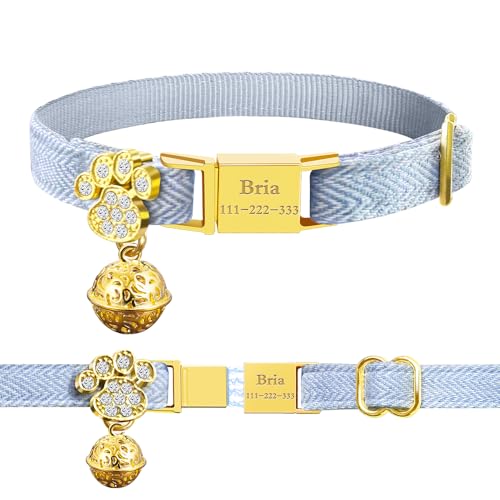 Personalized Breakaway Cat Collars - Magnetic Buckle, Bell - Safety Quick Release, Customized for Girls & Boys Cats- (Herringbone-Sky Blue) - color: Herringbone-Sky Blue