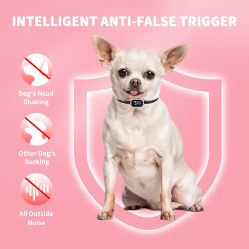 Anti-Bark Collar for Small Dogs, No Shock Anti Barking Collars with 7 Sensitivities, 3 Adjustable Modes Beep & Vibration, IP67 Waterproof - Effective & Humane, Sweet Pink