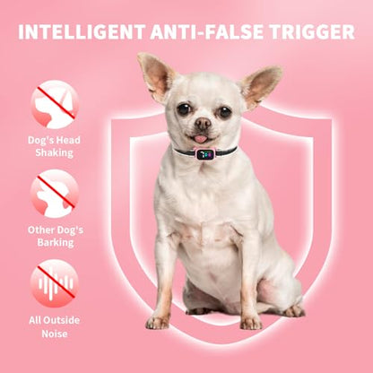 Anti-Bark Collar for Small Dogs, No Shock Anti Barking Collars with 7 Sensitivities, 3 Adjustable Modes Beep & Vibration, IP67 Waterproof - Effective & Humane, Sweet Pink