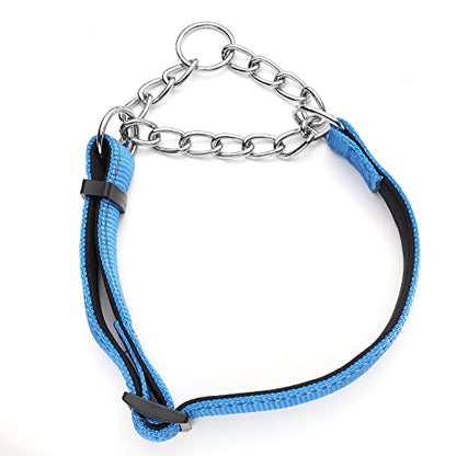 Martingale Dog Collars Adjustable Soft Nylon Reflective Collars with Stainless Steel Chain Walking Training Collars Heavy-Duty Puppy Chain Collars for Small,Medium,Large Dogs(Blue,L) - color: Blue, size: L-(dog's neck19-23inches)