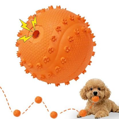 LaRoo Squeaky Dog Ball Toy, Durable Natural Rubber Squeaker Ball Floating Throwing Training, Teeth Cleaning Chew Toy for Pet Small Medium Large Dogs (6.5CM Orange) - color: Orange-6cm
