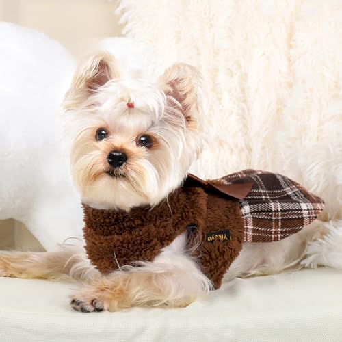 Dog Sweater Dress,Dog Sweaters Dress for Small Dogs New Year Outfit Sweater Female, Winter Warm Female Clothes Girl Pet Outfit Cat Apparel (Small, Brown) - color: #1 Brown, size: Small (Chest 16.9 in)