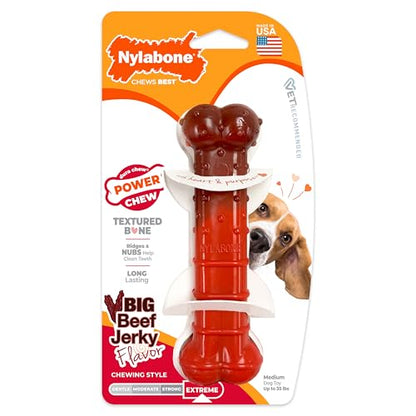 Nylabone Textured Bone Power Chew Toy for Dogs, Durable & Tough Dog Toys for Aggressive Chewers, Beef Jerky Flavor, Medium Dogs - Up to 35 lbs, 1 Count - size: Medium