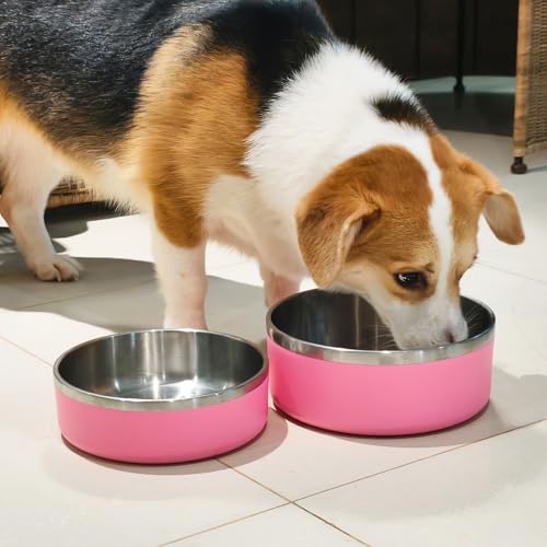 2 Pack Stainless Steel Dog Bowls, Outdoor Dog Water Bowl with Non Slip Rubber Bottom, Dishwasher Safe, Easy to Clean,40oz&64oz Pink - color: PINK