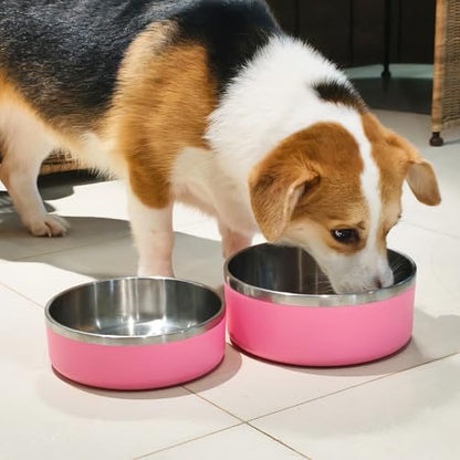2 Pack Stainless Steel Dog Bowls, Outdoor Dog Water Bowl with Non Slip Rubber Bottom, Dishwasher Safe, Easy to Clean,40oz&64oz Pink - color: PINK