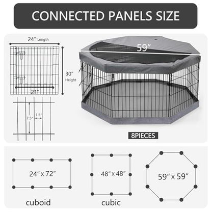 PETIME Foldable Metal Dog Exercise Pen/Pet Puppy Playpen Kennels Yard Fence Indoor/Outdoor 8 Panel 24" W x 30" H with Top Cover and Bottom Pad (Playpen+Bottom+Top Cover, 8 Panels 30" H) - size: 30''H
