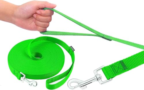 AMAGOOD Dog/Puppy Obedience Recall Training Agility Lead-15 ft 20 ft 30 ft 50 ft Long Leash-for Dog Training,Tie Out,Play,Safety,Camping (20Feet x 1Inch, Green) - color: Green, size: 1" x 20ft