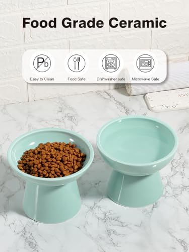 LoeJan Elevated Cat Food and Water Bowls Set, Extra Wide and Raised Ceramic Feeder, Anti-Vomit Whisker-Free Pressure Feeding Bowl for Kittens Adult Small Dogs (Blue, Food Bowl) - color: Blue, size: Single (Food Bowl)