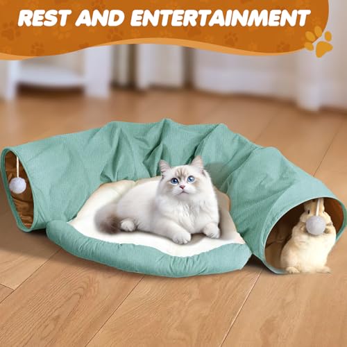 Spardar Bunny Tunnel Bed, 2-in-1 Collapsible Tunnel Tubes Toys, Washable, with Removable Mat Hideout, Interactive Toys for Rabbits Chinchilla Hedgehog Guinea Pigs Kitty, Matcha Green - color: Matcha Green